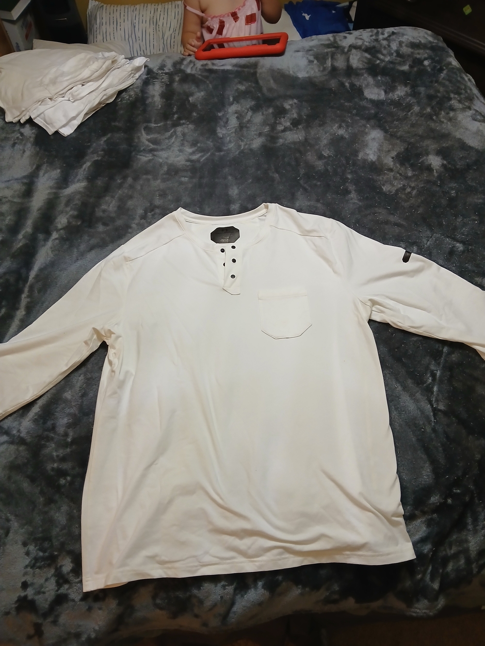 Under Armour Men’s White Henley Long Sleeve Shirt with Chest Pocket